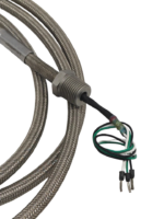 Threaded fitting and 3-pin wire termination harness on the Honeywell LG1093AC01 flexible armored cable.