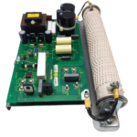 Hypertherm 141042-00C starting board angled view showing green PCB, capacitors, and ceramic resistor component