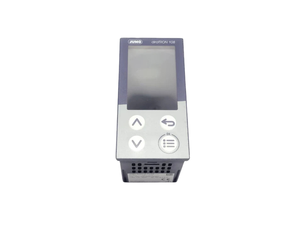 JUMO 702112-8-2000-23-000 PID Temperature Controller JUMO diraTRON 108 702112/8-2000-23/000 PID temperature controller front panel with LCD display and keypad