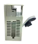 Side profile of FX2N-16EYT-ESS-UL showing ventilation slots and terminal cover