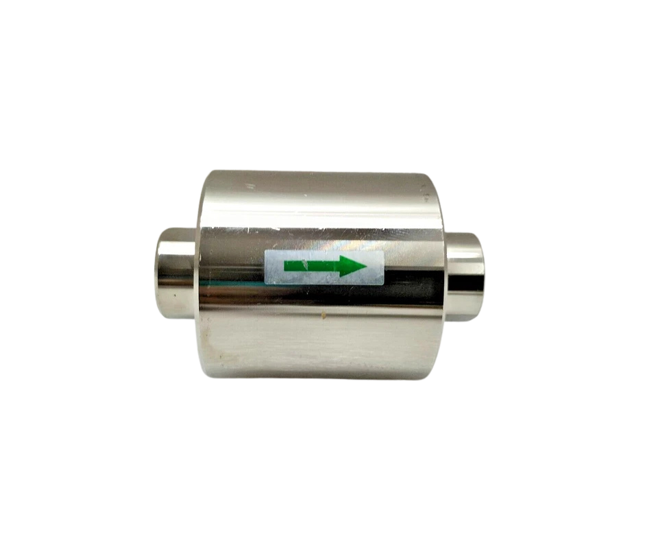 RIKEN KEIKI Flame Arrester A2-04259E1 Riken Keiki in-line flame arrester A2-04259E horizontal view with green gas flow direction arrow