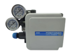 SMC IP8000-020-B-X14 electro-pneumatic positioner front view with dual pressure gauges