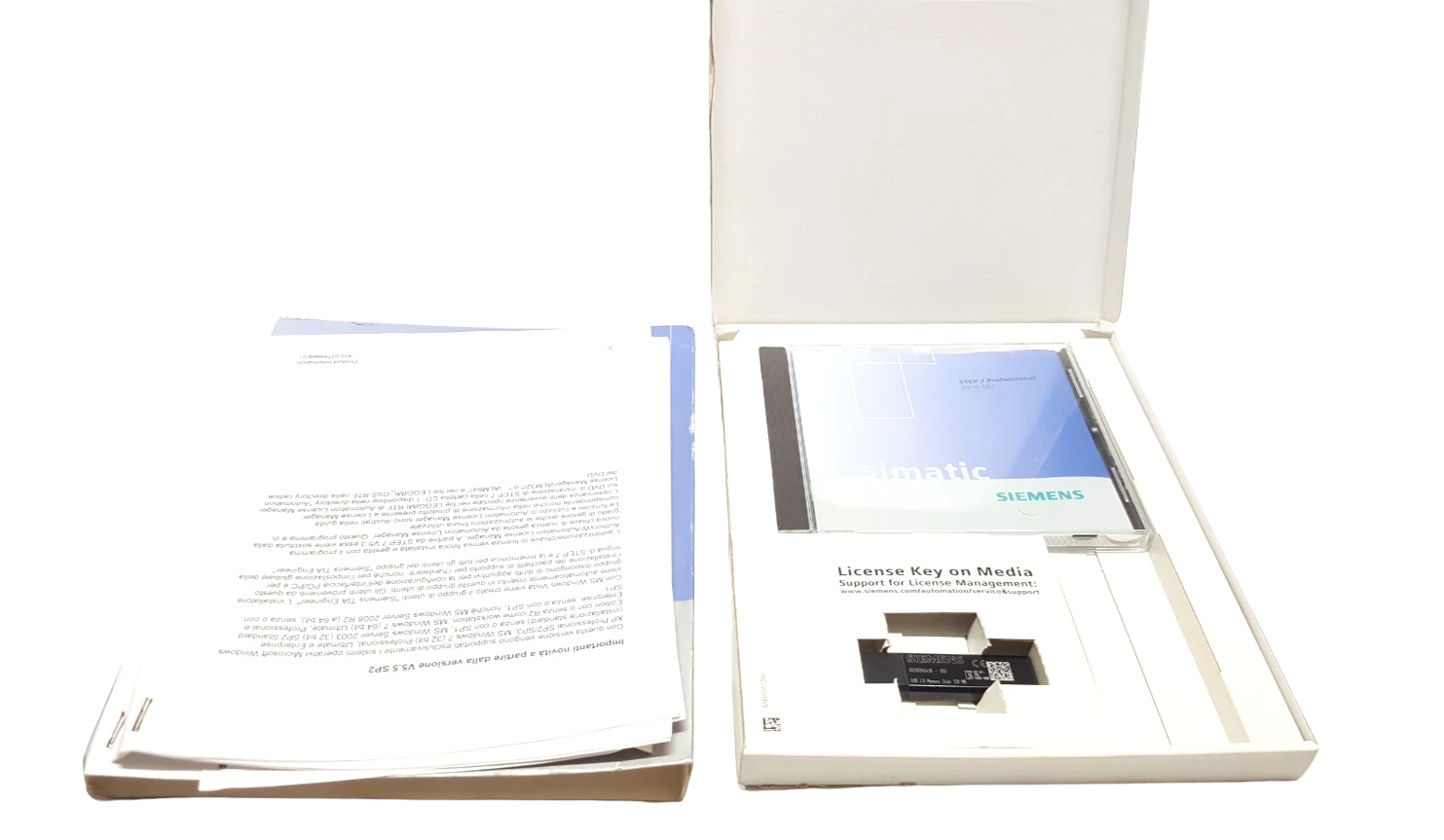 Siemens 6ES78105CC110YA7(2) Unboxed Siemens 6ES7810-5CC11-0YA7 software kit with DVD, manual, and license USB