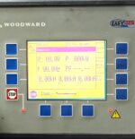 Woodward EASYGEN 3200-5 8440-1831 genset controller display panel showing live generator parameters, voltage, frequency, and alarm status screen.