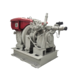 Yanmar NF60 diesel engine coupled with Kaji YD2A-0.75 air compressor set on skid base