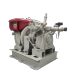 Yanmar NF60 diesel engine coupled with Kaji YD2A-0.75 air compressor set on skid base