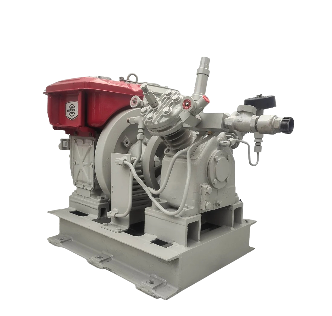 Yanmar NF60 Kaji YD2A-0.75 Air Compressor(1) Yanmar NF60 diesel engine coupled with Kaji YD2A-0.75 air compressor set on skid base