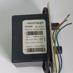 Weishaupt W-ZG 02 ignition transformer 603203 230V 2x9kVp side view with nameplate specifications
