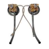 ABB VTR714 turbocharger oil pump set showing compressor and turbine units with oil pipes
