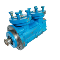 ALLWEILER AFI10R46 screw pump side angle view showing cast blue casing and dual flanged ports