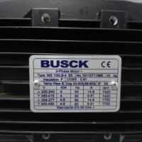 Busck MS 100LB-4 B5 motor nameplate with 4kW 230/400V 50Hz technical ratings