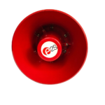 Front view of E2S BExS110D alarm horn sounder re-entrant flare and logo