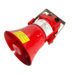 E2S BExS110E 230V AC explosion-proof alarm sounder horn angled view with mounting bracket