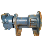 Side profile of cast iron Finder LEX25 bracket-mounted marine liquid ring vacuum pump.