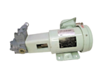 Side profile of Fuji Techno gear pump and Nidec motor on mounting foot base.