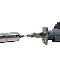 Hanla FMS-1H-WS horizontal float level switch side profile with stainless steel float and square mounting flange