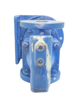 Rear end view of IMO ACP 045K7 NVBP triple screw pump showing valve housing and port connection caps.