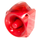 Side perspective of Klaxon PNC-0009 Nexus 120 horn sounder and red beacon