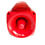 Front view of Klaxon PNC-0009 Nexus 120dB sounder flare and red xenon lens