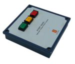 Kongsberg marine Operator Fitness Alarm System start panel showing console bezel and push buttons.