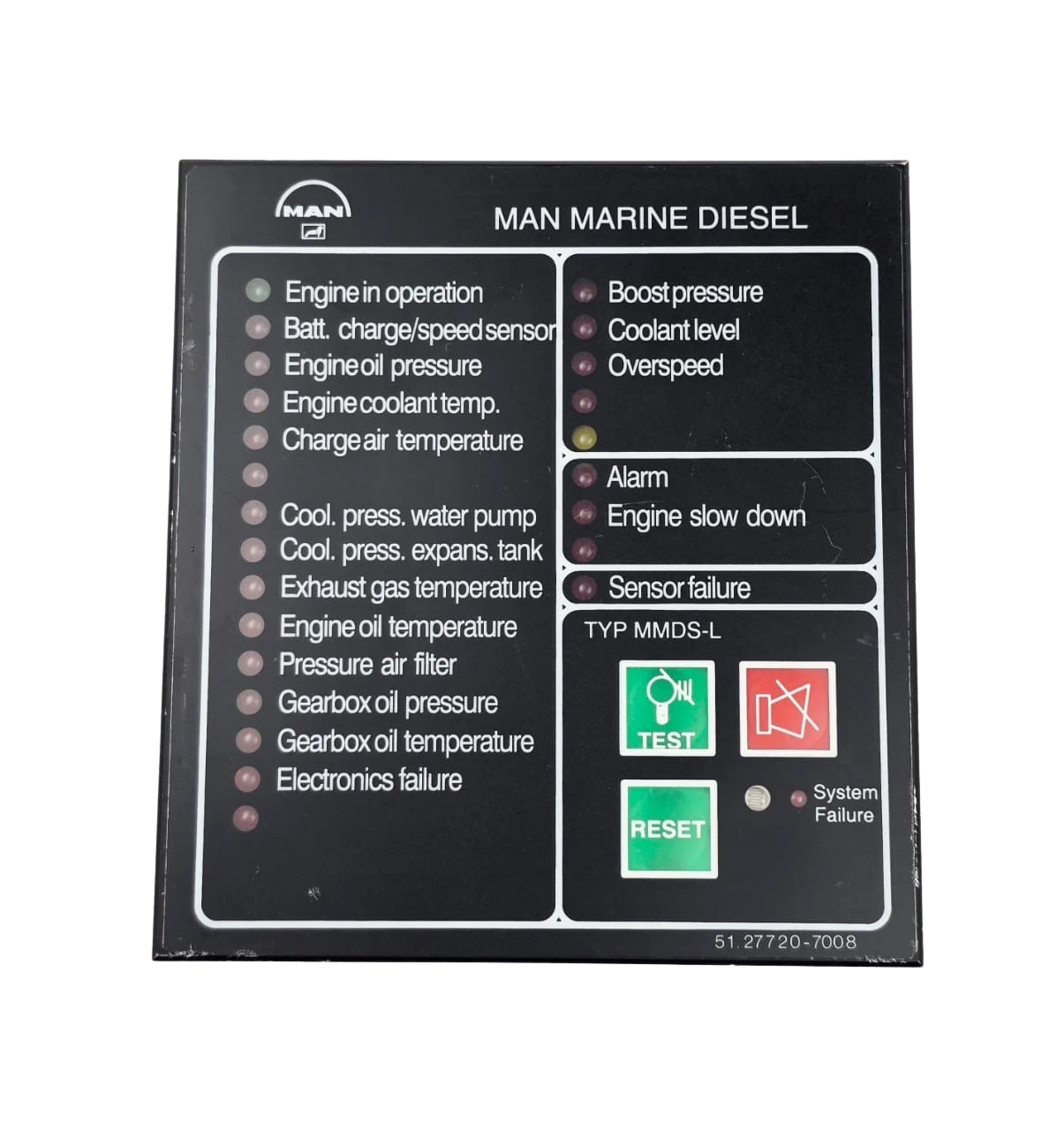 MAN MMDS-L Alarm Display1 MAN Marine Diesel MMDS-L alarm display panel 51.27720-7008 front membrane face