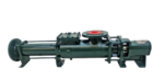 Side profile of ROTO RMEA-561B9 progressive cavity pump with flanged ports and inspection cover