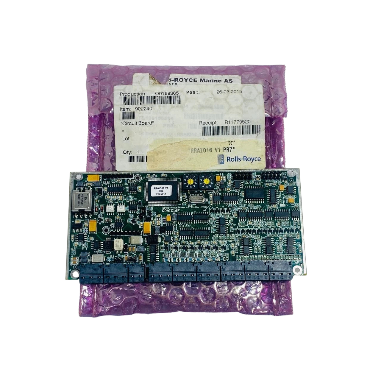 Rolls Royce RRAIO16F PCB Card1 Rolls Royce RRAIO16F PCB card with original marine packaging and label