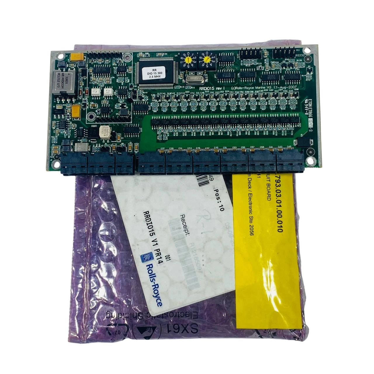 Rolls Royce RRDIO151 Rolls Royce RRDIO15 Rev I marine automation I/O PCB card on ESD shielding packaging