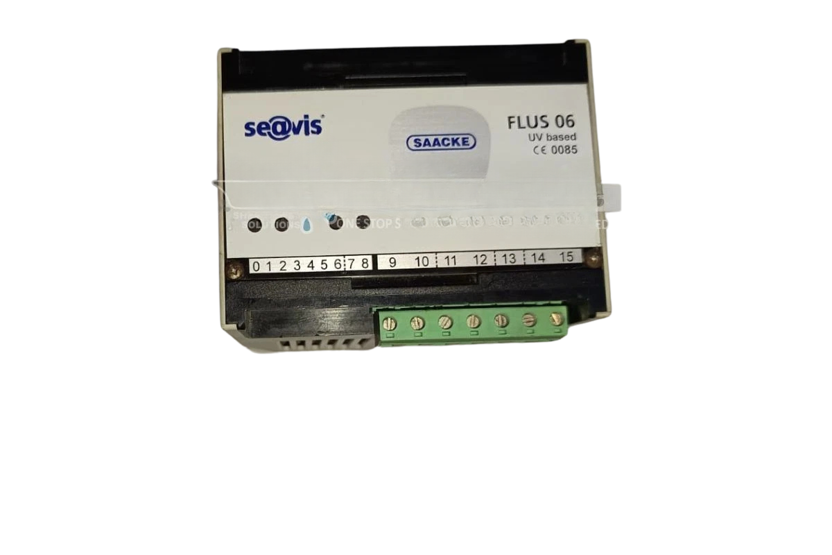 SAACKE FLUS 06 UV Flame Detector1 SAACKE FLUS 06 UV Flame Detector front terminal view showing se@vis label and connection points