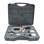 TESZ TPP 40 pneumatic pressure calibrator kit in open hard carrying case with gauges and test hose