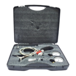 TESZ TPP 40 pneumatic pressure calibrator kit in open hard carrying case with gauges and test hose