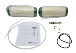 TMC 306100 3000h compressor service kit showing two separator filters, O-ring, tubing, and fittings