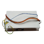 Side view of Tyco PS-136 power supply unit showing ventilation slots and earth ground wire