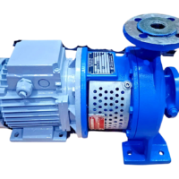 Allweiler NB25-160 water pump coupled with ABB electric motor side profile view