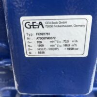 GEA Bock FX16/1751 nameplate showing serial number AT0087M0572 and SE55 oil rating