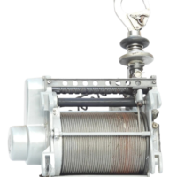 Breeze-Eastern helicopter rescue hoist winch assembly with 600 lb rated cable drum and safety hook