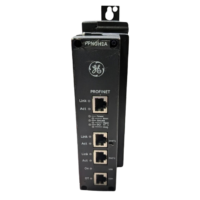 Front view of GE IS420PPNGH1A PROFINET gateway module with diagnostic indicators and network interfaces