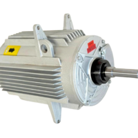 Carrier HD52AZ576 3HP 575V 3-phase commercial condenser fan motor side view with shaft and mounting lugs