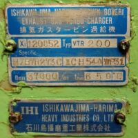 Nameplate specification details of IHI BBC VTR 200 marine turbocharger
