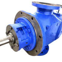 IMO ACF 100K4 NVBO triple screw pump showing drive shaft, mounting flange, and suction port