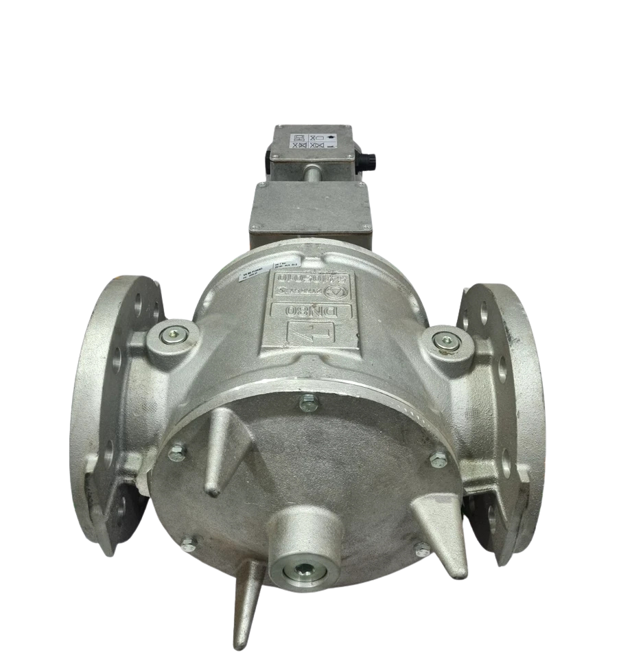 Kromschröder VK 80 F10MA93D1 DN 80 PN 16 cast aluminum body and direction flow arrow on Kromschröder VK 80 valve