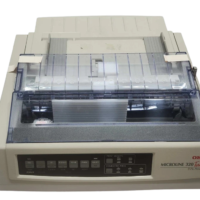 Oki Microline 320 Turbo 9 Pin Printer Front Top View with Clear Platen Cover