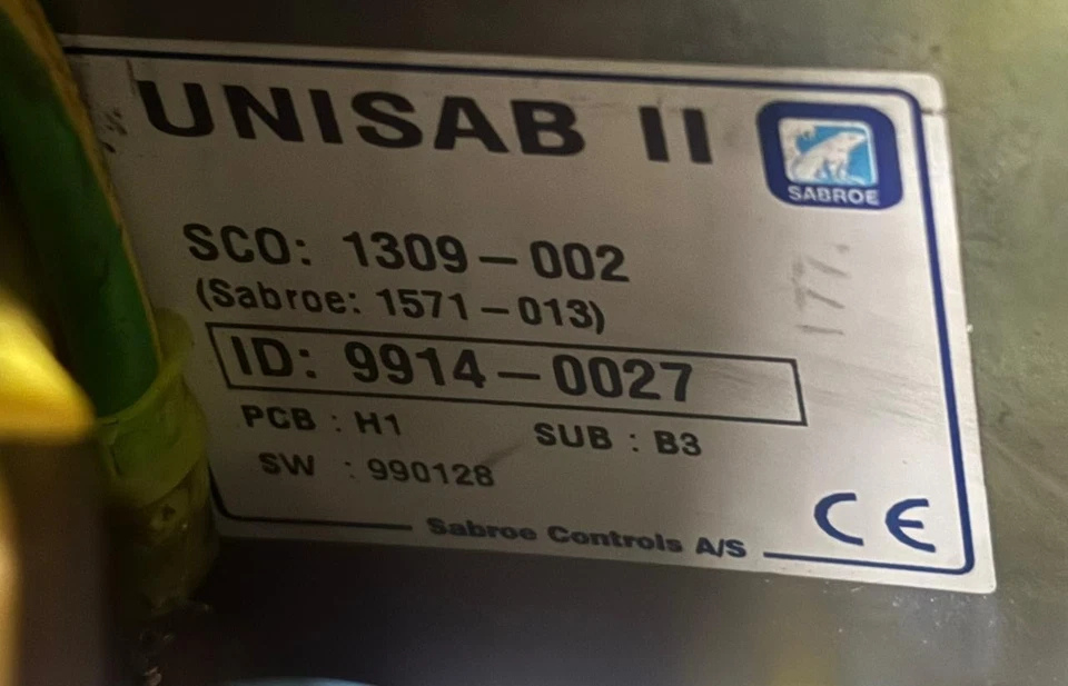 SABROE UNISAB II Panel4 SABROE UNISAB II specification nameplate showing SCO 1309-002 and ID 9914-0027