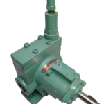 Swedenborg BK2GG hydraulic gear pump showing top pressure relief valve and drive shaft.