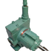 Swedenborg BK2GG hydraulic gear pump showing top pressure relief valve and drive shaft.