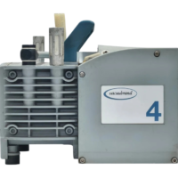 Vacuubrand ME 4 NT laboratory pump side profile showing aluminum motor casing and branding badge
