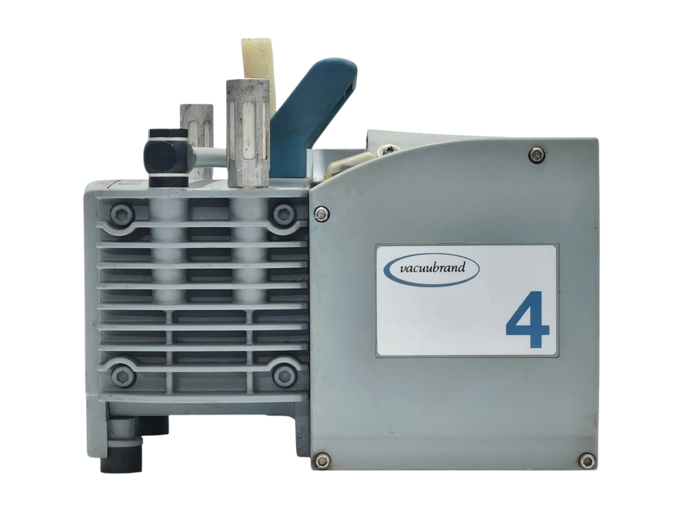 Vacuubrand ME 4 NT Diaphragm Vacuum Pump3 Vacuubrand ME 4 NT laboratory pump side profile showing aluminum motor casing and branding badge